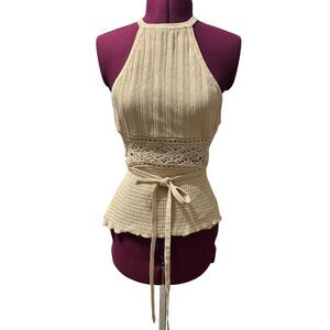 SIGNIFICANT OTHER Tie Cross Back Crocheted Sweater Knit Blouse Top EUC Size 6